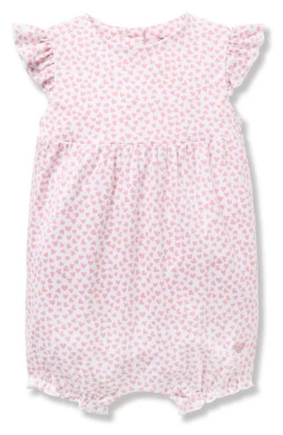 Petite Plume Babies'  Heart Print Pima Cotton Romper In Pink