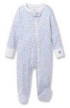 Petite Plume Heart Print Pima Cotton Zip Footie In Blue