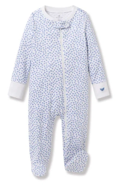 Petite Plume Babies'  Heart Print Pima Cotton Zip Footie In Blue
