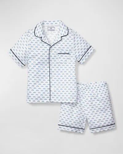 Petite Plume Kid's Bicyclette-print Classic Shorts Set In Blue