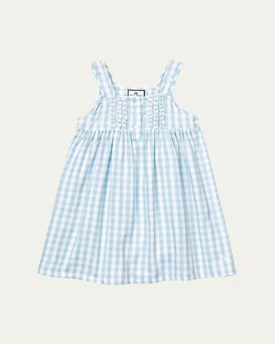 Petite Plume Kid's Charlotte Gingham Ruffle Sleeveless Nightgown In Blue