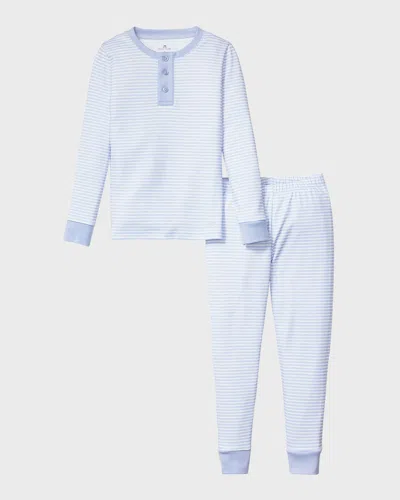 Petite Plume Kid's Pima Cotton Snug Fit Pyjama Set In Blue Stripe