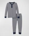 Petite Plume Kid's Pima Cotton Snug Fit Pajama Set In Navy Stripe