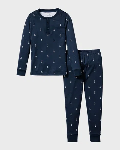 Petite Plume Kid's Pima Cotton Snug Fit Pajama Set In Portsmouth Anchors