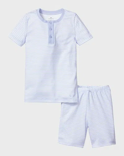 Petite Plume Kid's Pima Cotton Snug Fit Pajama Short Set In Blue Stripe