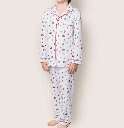 Petite Plume Kid's Twill Pajama Set In Winter Nostalgia In White