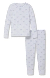 Petite Plume Kids' Bow Print Fitted Two-piece Pima Cotton Pajamas In White