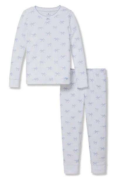 Petite Plume Kids' Bow Print Fitted Two-piece Pima Cotton Pajamas In White