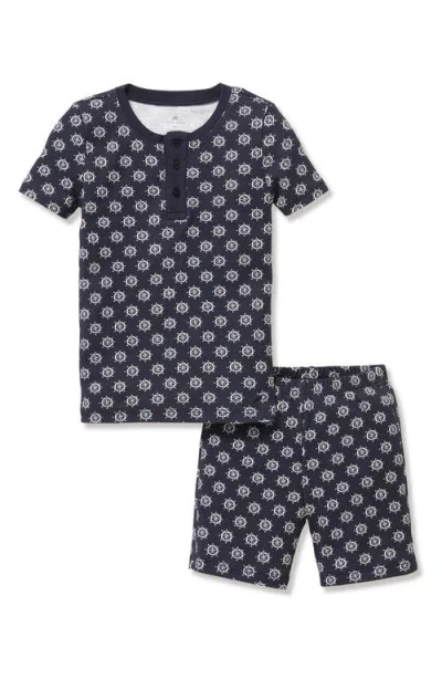 Petite Plume Babies'  Kids' Captain's Compass Fitted Two-piece Pima Cotton Short Pajamas In Blue
