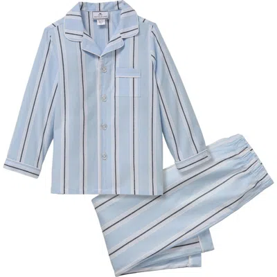 Petite Plume Kids' Coastal Stripe Woven Cotton Blend Pajamas In Blue