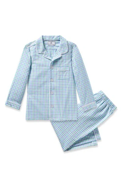 Petite Plume Kids' Gingham Cotton Blend Twill Two-piece Pajamas In Blue/white Plaid