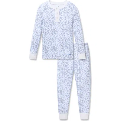 Petite Plume Kids' Heart Print Fitted Pima Cotton Two-piece Pajamas In Blue