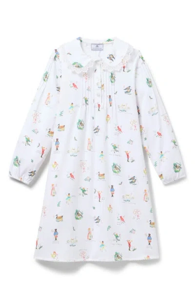 Petite Plume Kids' Lola Print Long Sleeve Nightgown In White