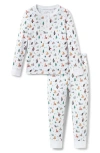 Petite Plume Kids' Merry Meow Fitted Two-piece Pima Cotton Pajamas In Blue