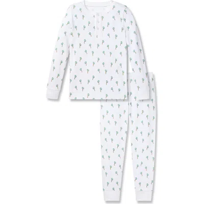 Petite Plume Kids' Print Fitted Pima Cotton Pajamas In White