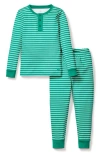 Petite Plume Boy's Striped Two-piece Pajama Set In Green