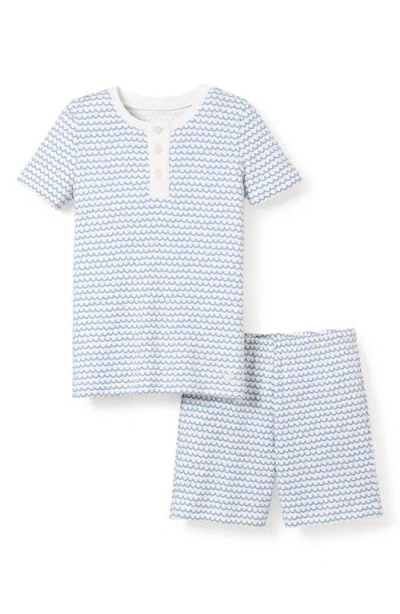 Petite Plume Babies'  Kids' Wave Print Fitted Pima Cotton Short Pajamas In Blue