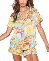 Petite Plume Piped Beach Print Mulberry Silk Short Pajamas In La Dolce Vita