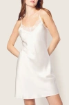 Petite Plume Lace Trim Mulberry Silk Nightgown In White