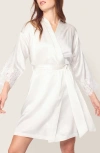 Petite Plume Lace Trim Mulberry Silk Robe In White