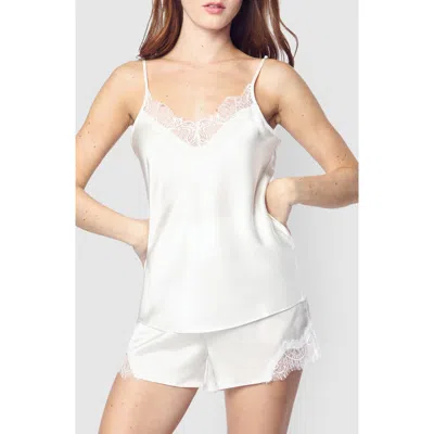 PETITE PLUME PETITE PLUME LACE TRIM MULBERRY SILK SHORT PAJAMAS