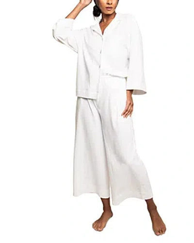 Petite Plume Luxe Pima Cotton Wide Leg Pajama Set In White
