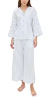 Petite Plume Luxe Pima Stripe Wide Leg Pajama Set Periwinkle Stripe In Periwinkle Stripe