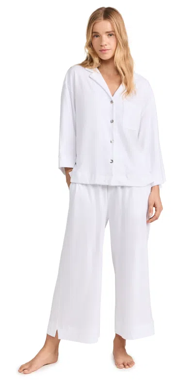 Petite Plume Luxe Pima White Wide Leg Pyjama White