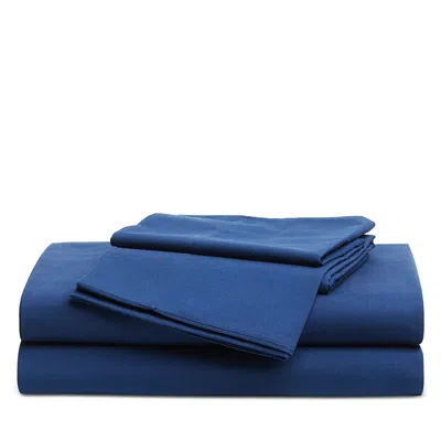 Petite Plume Luxe Premium Percale Solid Sheet Set, Queen In Blue