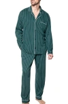 Petite Plume Men's Pima Cotton Stripe Long Pajama Set In Green