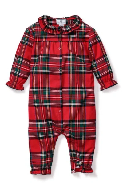 Petite Plume Babies'  Madeline Imperial Tartan One-piece Brushed Twill Pajamas In Red