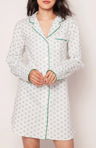 Petite Plume Match Point Long Sleeve Nightshirt In Green