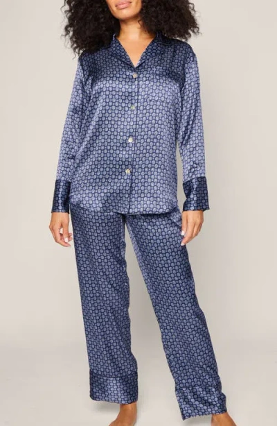 Petite Plume Medallion Mulberry Silk Pajamas In Navy