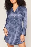 Petite Plume Medallion Pattern Mulberry Silk Nightgown In Navy