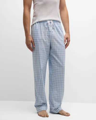 Petite Plume Men's Cotton Gingham Check Pyjama Trousers In Blue
