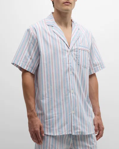 Petite Plume Brushed Cotton Twill Stripe Short Pajama Set In Vintage French Stripes
