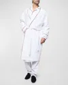 Petite Plume Men's Solid Robe W/ Contrast Piping In White