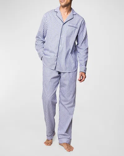 Petite Plume Men's French Ticking Twill Pajama Set, Navy/white