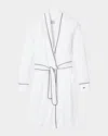 Petite Plume Men's Solid Robe W/ Contrast Piping In White