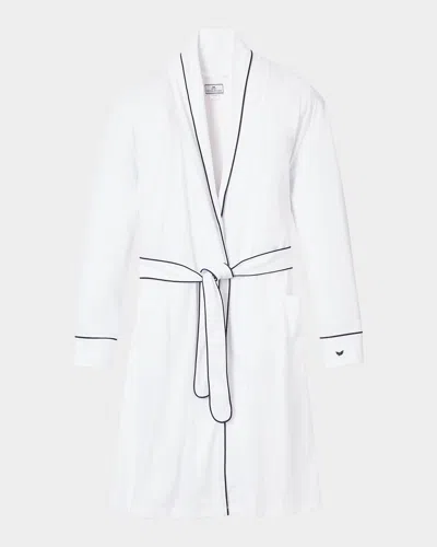 Petite Plume Men's Solid Robe W/ Contrast Piping In White