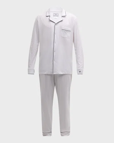 Petite Plume Men's Pima Cotton Stripe Long Pajama Set In White