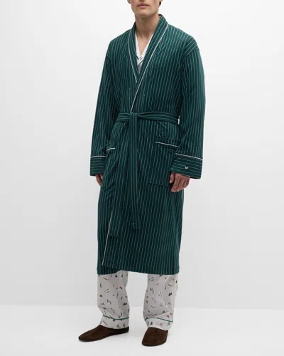 Petite Plume Men's Pima Cotton Stripe Robe In Green