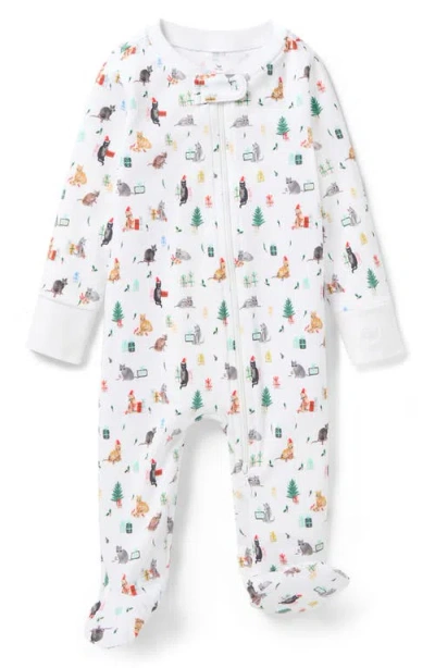 Petite Plume Babies'  Merry Meow Fitted One-piece Pima Cotton Pajamas In White