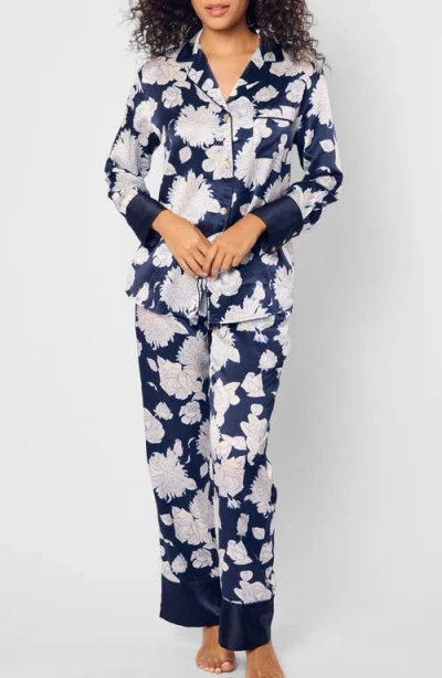 Petite Plume Midnight Blooms Silk Pajamas In Navy