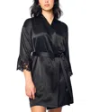 Petite Plume Mulberry Silk Lace Robe In Black