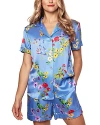 Petite Plume Brilliant Botanical Mulberry Silk Short Pajamas In Blue