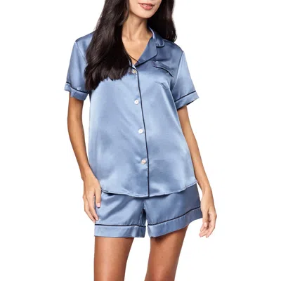 Petite Plume Mulberry Silk Short Pajamas In Blue