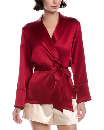 Petite Plume Mulberry Silk Short Robe In Red