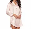 Petite Plume Stripe Long Sleeve Mulberry Silk Nightshirt In Pink