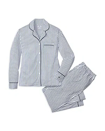 Petite Plume Navy French Ticking Pima Pajama Set In Gray